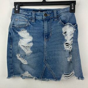 Y2K Hollister Denim Distressed Mini Skirt Jean size 00